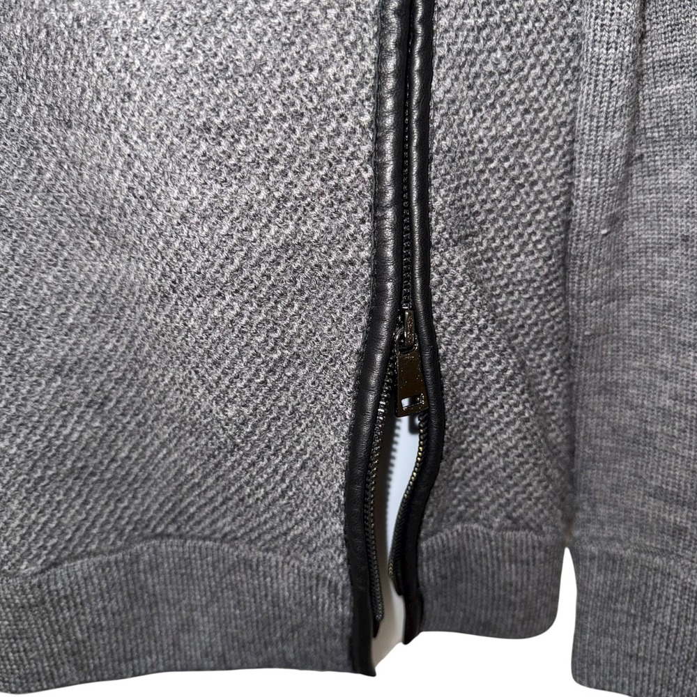 VINCE‎ Gray Wool Waffle Knit Crew Neck Sweater Leather Detail Zipper Size S - Picture 4 of 7